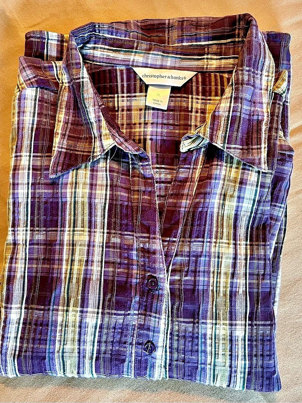 Christopher & Banks Plaid Button Down Shirt in Purple & White Size XL - Picture 3 of 3